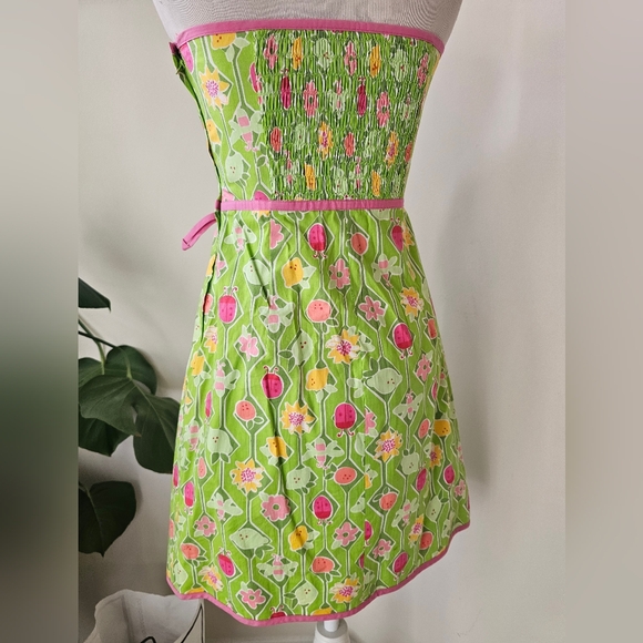 Lily Pulitzer Lime Green & Pink Ladybugs Fruit Geometric Print Strapless Dress 4 - Picture 11 of 17